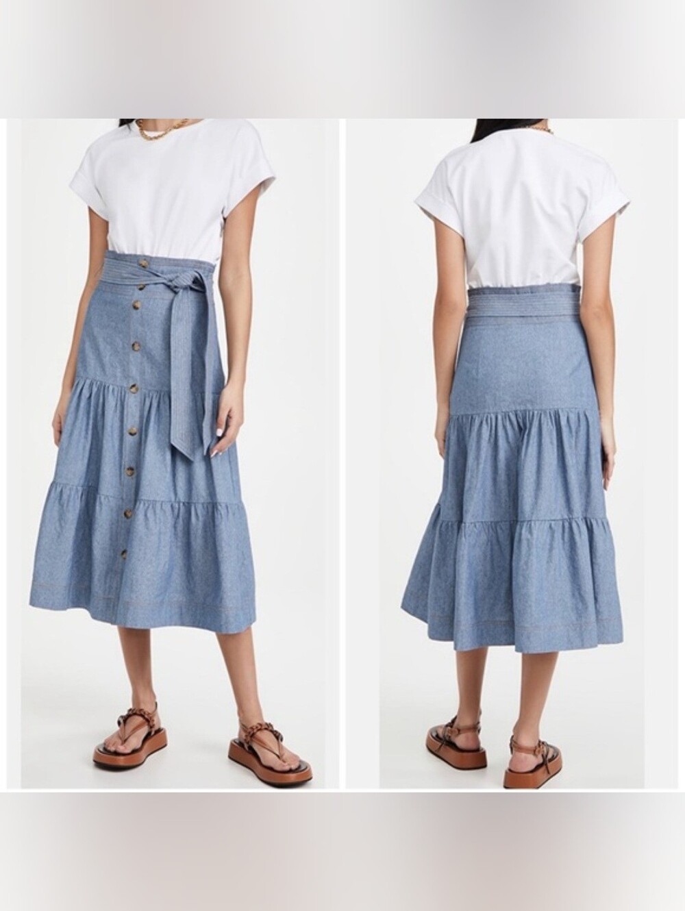 Veronica Beard White Blue Emmitt Chambray Mixed Media Midi Dress Size XS